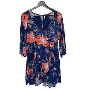 Free People Eyes On You Blue Floral Long Sleeve Tunic Mini Dress 4